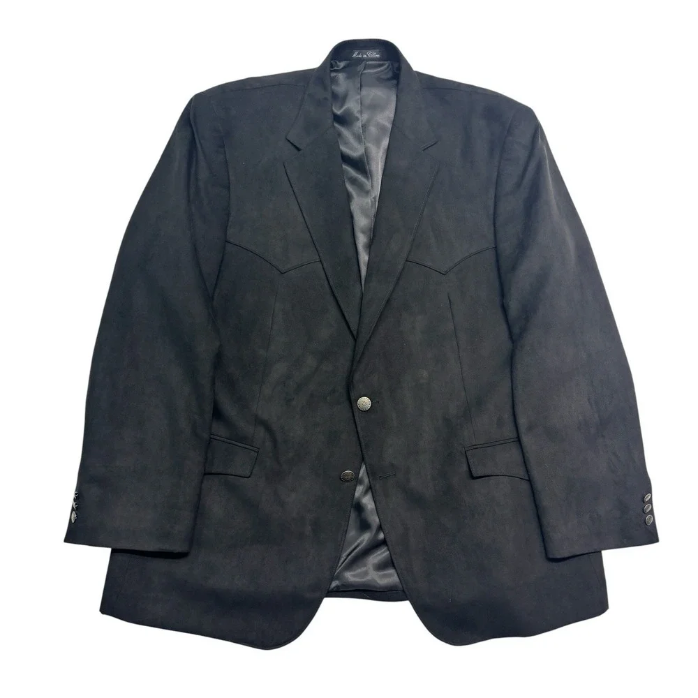 Black Western 46R Blazer Jacket Sport Suit Coat Microfiber Faux Suede‎ Cowboy